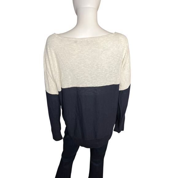 Vince 100% Cotton Navy Grey Colorblock Long Sleeve Lightweight Sweater L - Picture 4 of 6